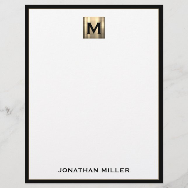 Personalized Square Brushed Metal Monogram Initial Letterhead (Front)