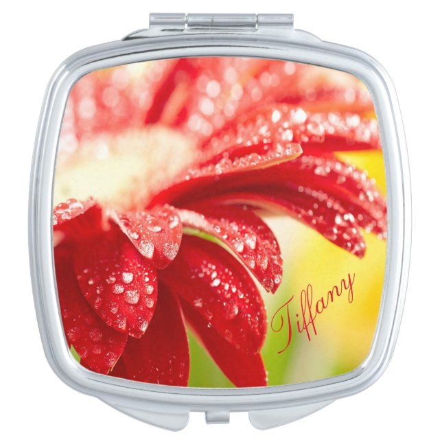 Personalized Square Compact Mirror/Flower Vanity Mirror (Front)