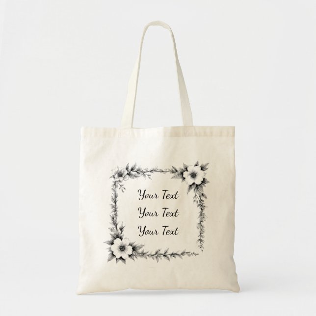 Personalized Square Floral Frame Tote Bag (Front)