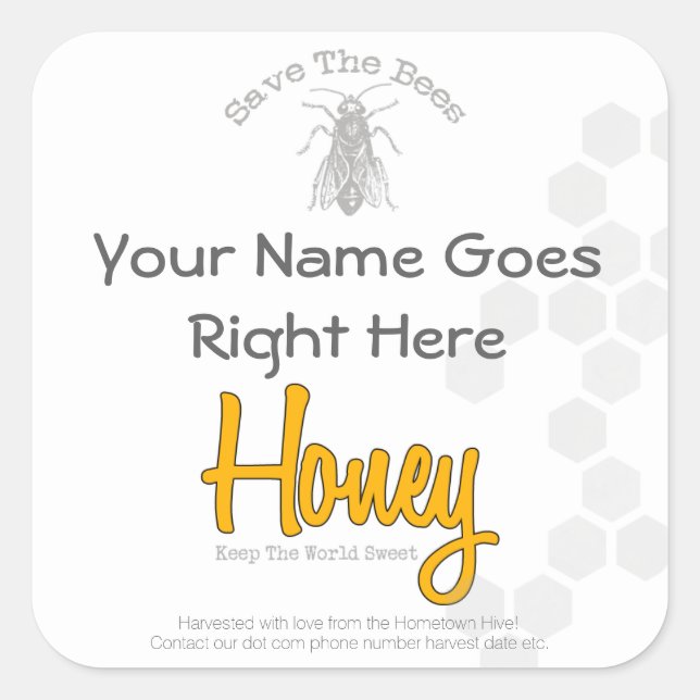 Personalized Square Honey Bottle Custom Label (Front)