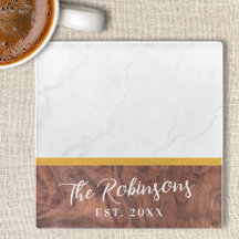 Personalized Square Marble Wood Last Name Est Date
