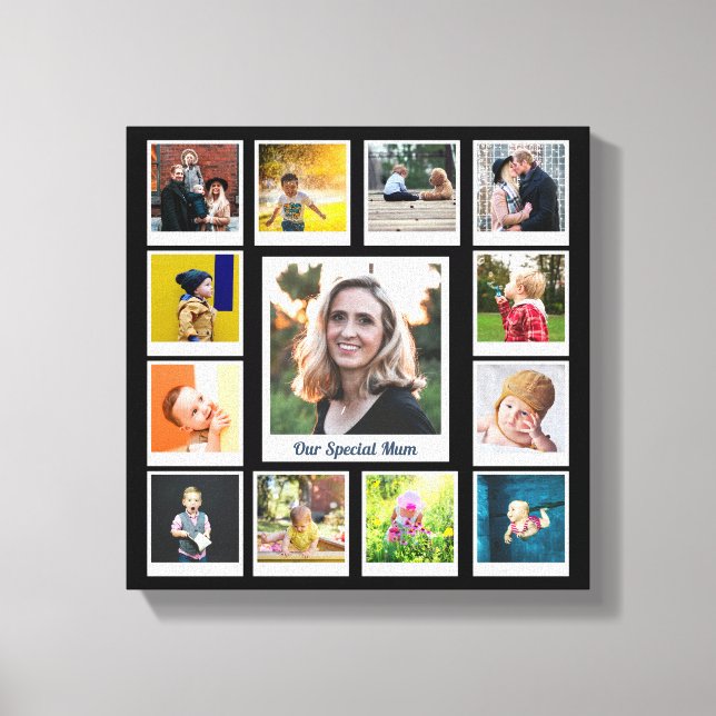 Personalized Square Photo Collage Family Modern Canvas Print (Front)