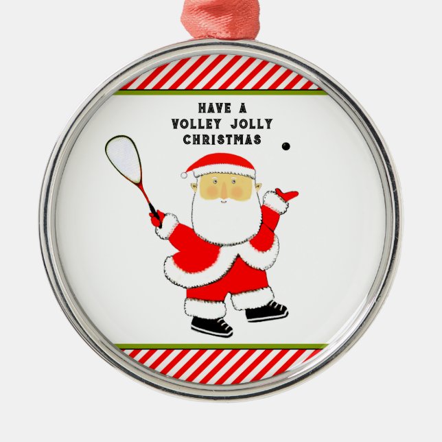 Personalized Squash Player Christmas Collectible Metal Ornament (Front)