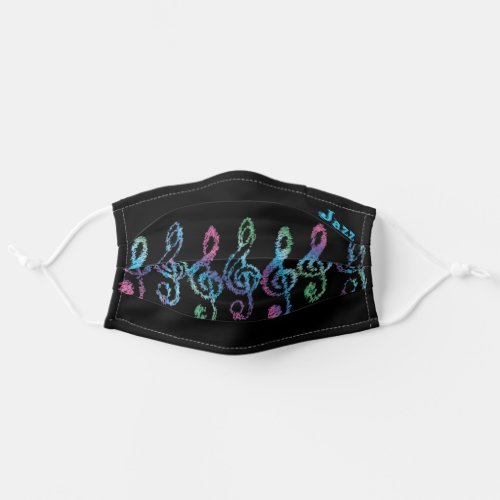 Personalized Squiggly Rainbow Treble Clefs Black Adult Cloth Face Mask