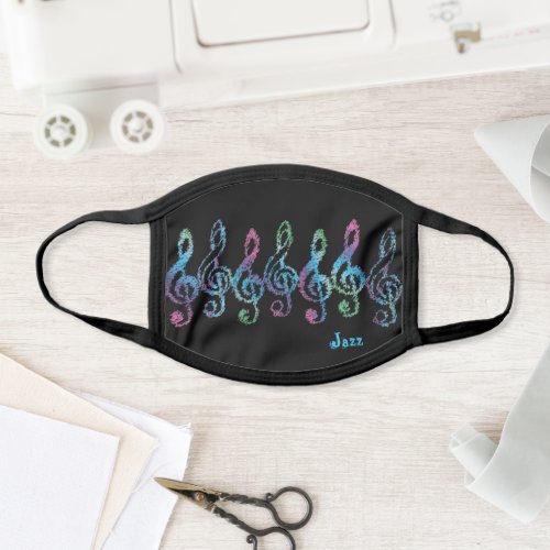 Personalized Squiggly Rainbow Treble Clefs Black Face Mask