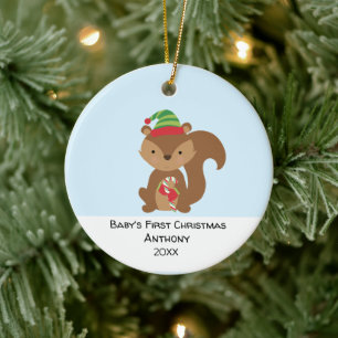Personalized Squirrel Babys First Christmas Ceramic Ornament