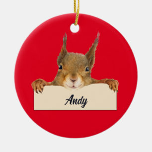 Personalized Squirrel Face with Custom Year Ceramic Ornament