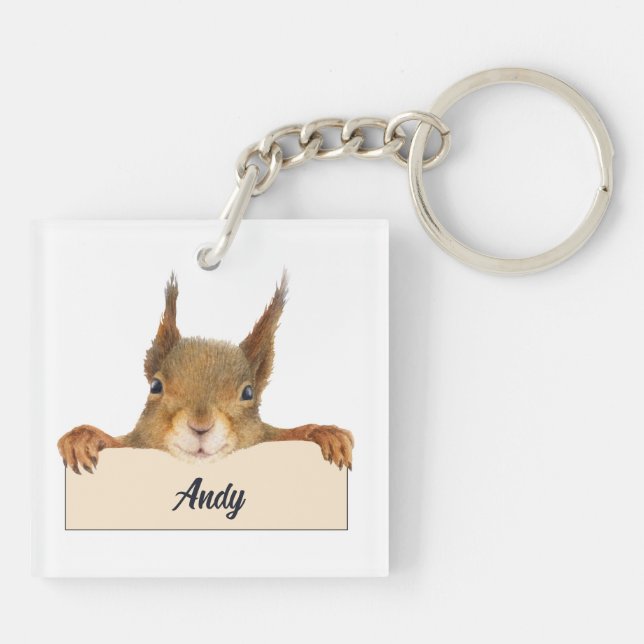 Personalized Squirrel Face with Sign Keychain (Back)