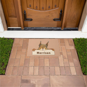 Personalized Squirrel Holding Sign Doormat
