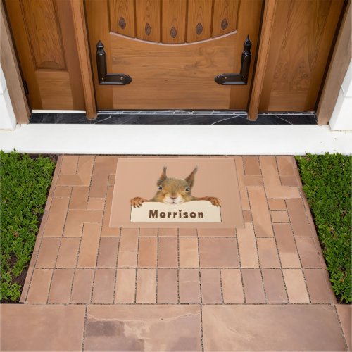 Personalized Squirrel Holding Sign  Doormat