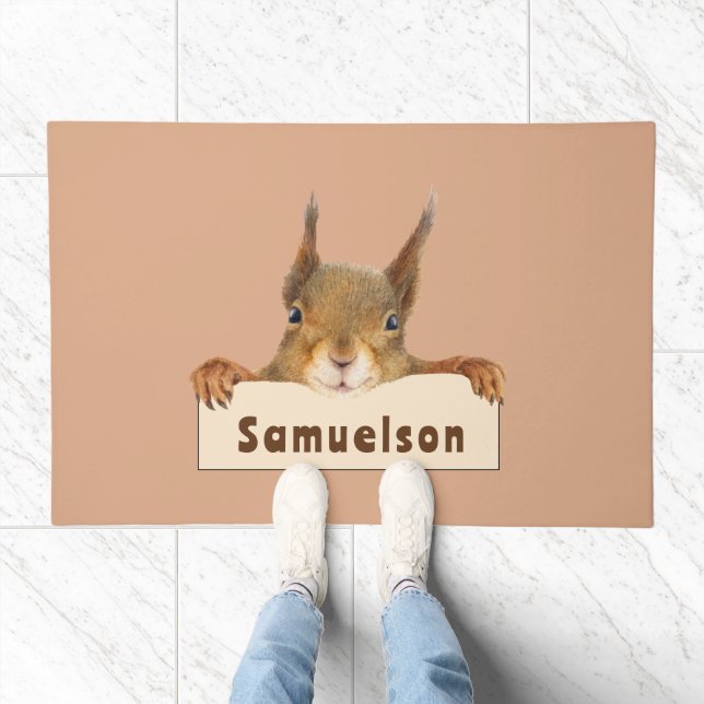 Personalized Squirrel Holding Sign  Doormat (Indoor)