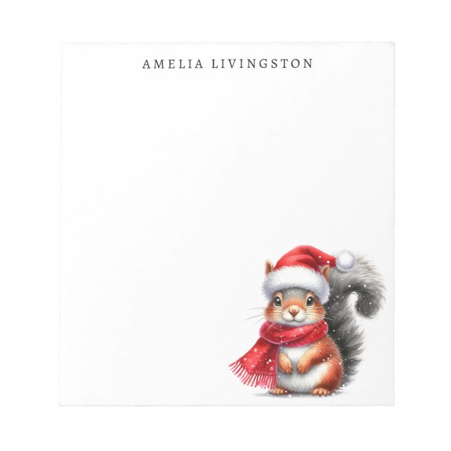 Personalized Squirrel in a Santa Hat Christmas  Notepad (Front)