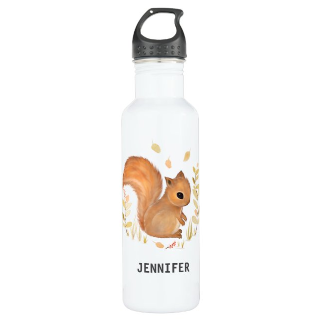 Personalized Squirrel  Stainless Steel Water Bottle (Front)