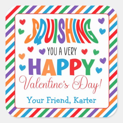 Personalized Squishing You a Happy Valentines Day Square Sticker