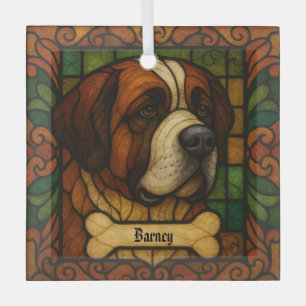 Personalized St. Bernard "Stained Glass" Glass Ornament