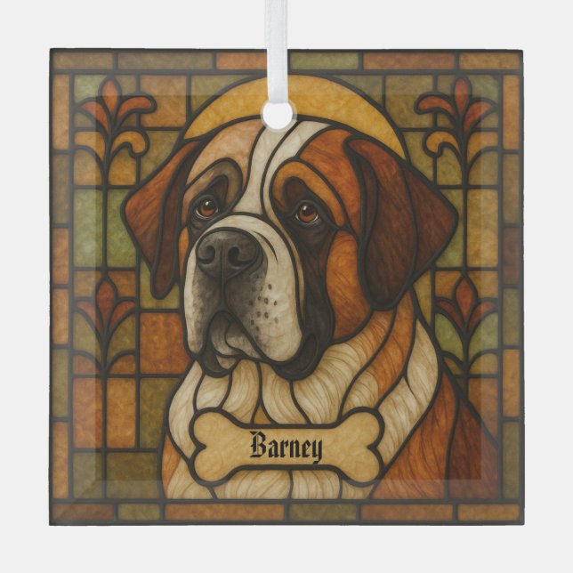 Personalized St. Bernard "Stained Glass"  Glass Ornament (Front)