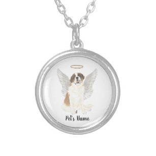 Personalized St. Bernard Sympathy Memorial Ceramic Silver Plated Necklace