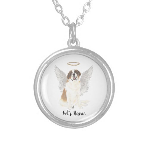Personalized St Bernard Sympathy Memorial Ceramic Silver Plated Necklace