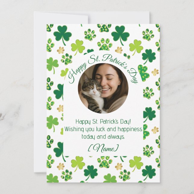 Personalized St. Patrick’s Day Cat Lover Greeting  Holiday Card (Front)