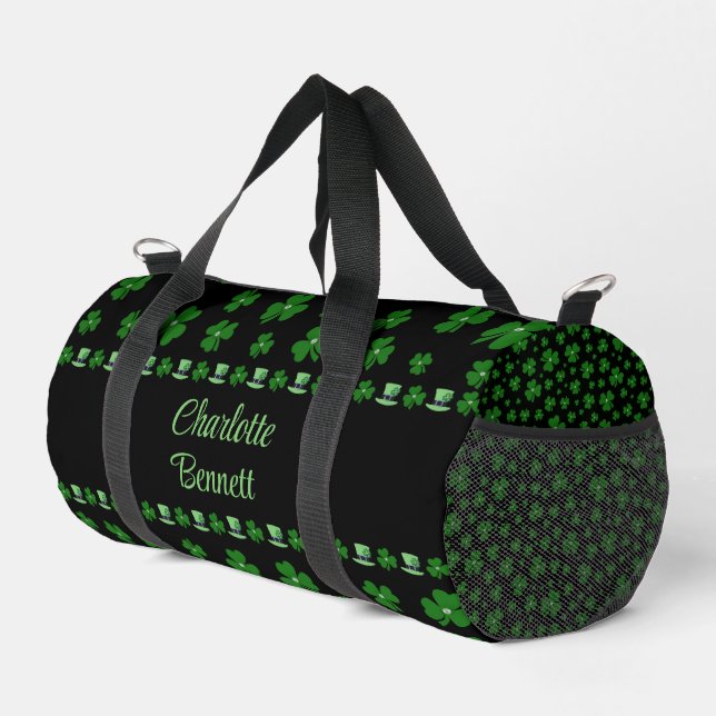 Personalized St. Patrick’s Day Shamrock on Black Duffle Bag (Right Corner)