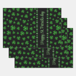 Personalized St. Patrick’s Day Shamrock on Black Wrapping Paper Sheets