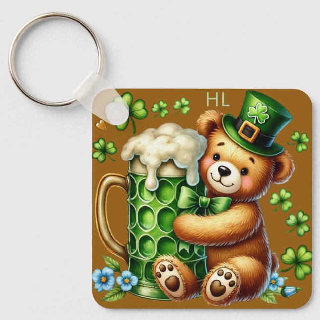 Personalized St. Patrick's Day Bear  Keychain (Front)