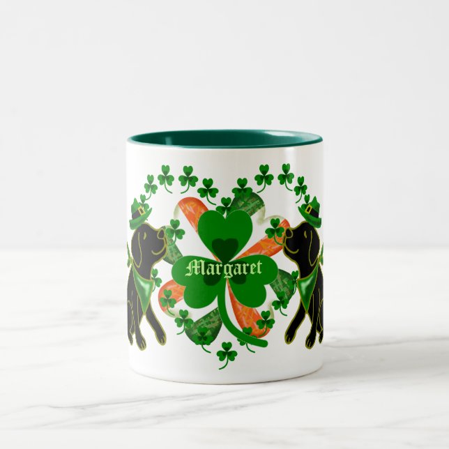 PErsonalized St. Patrick's Day Black Labrador Two-Tone Coffee Mug (Center)
