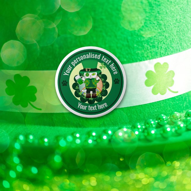 Personalized St. Patrick's Day Cat Shoemaker  Button (Personalized St. Patrick's Day Cat Shoemaker 6 Inch Round Button)