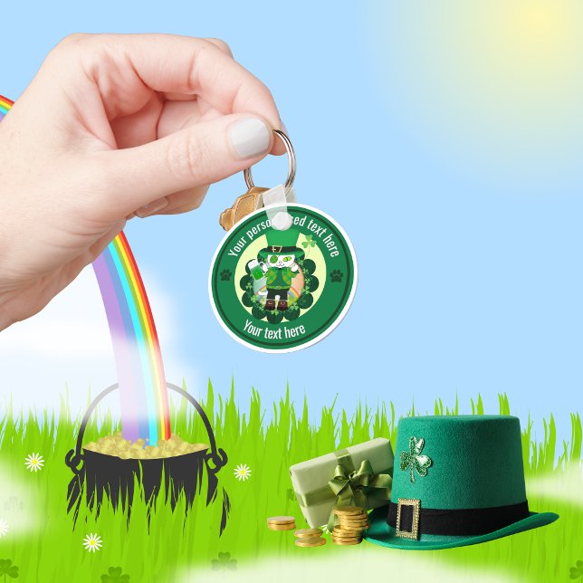 Personalized St. Patrick's Day Cat Shoemaker Keychain (Personalized St. Patrick's Day Cat Shoemaker Keychain)