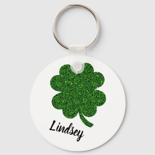 Personalized St Patricks Day Glitter clover Keychain