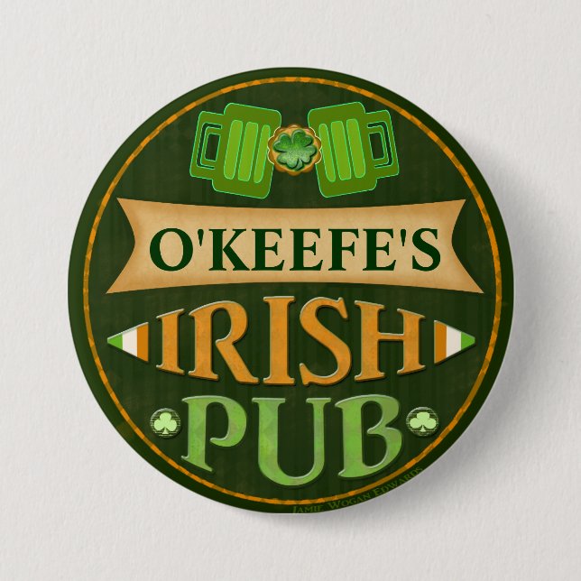 Personalized St. Patrick's Day Irish Pub Button (Front)