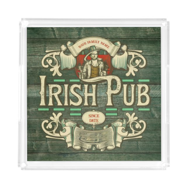 Personalized St Patricks Day Irish Pub Funny Acrylic Tray (Front)