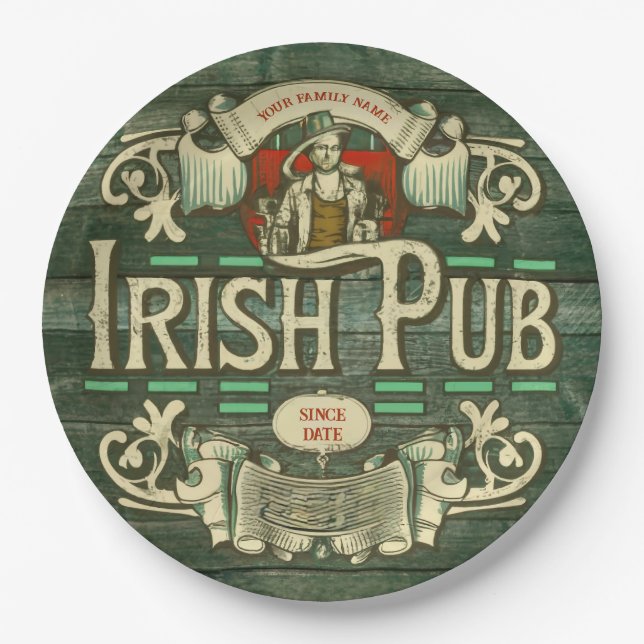 Personalized St Patricks Day Irish Pub Funny Paper Plates (Front)