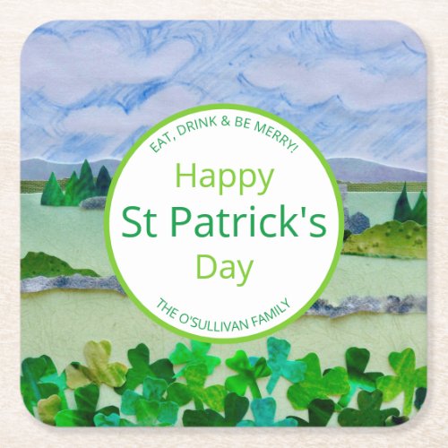 Personalized St Patricks Day  Square Paper Coaster