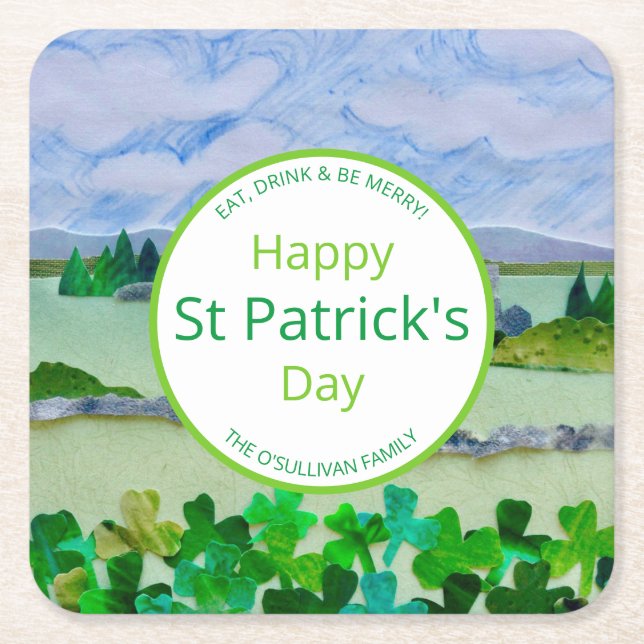Personalized St Patrick's Day  Square Paper Coaster (Front)
