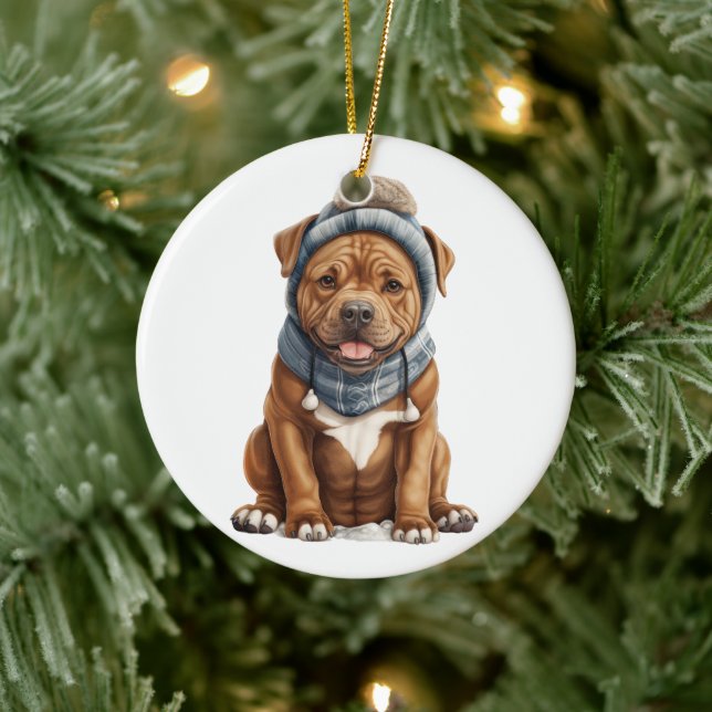 Personalized Staffordshire Dog Ceramic Ornament (Tree)