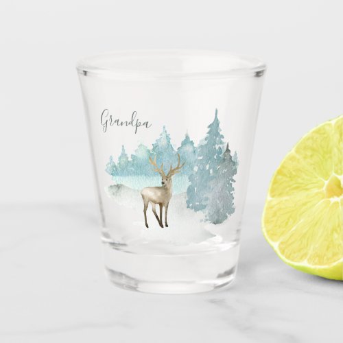 Personalized Stag Deer in Winter Woodland Shot Glass
