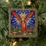 Personalized Stained Glass Archangel Jerusalem  Ceramic Ornament