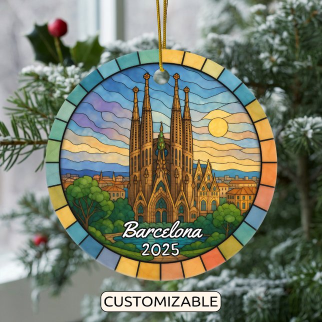 Personalized Stained Glass Barcelona Ornament (Creator Uploaded)