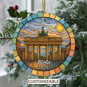 Personalized Stained Glass Berlin Ornament, German Ceramic Ornament