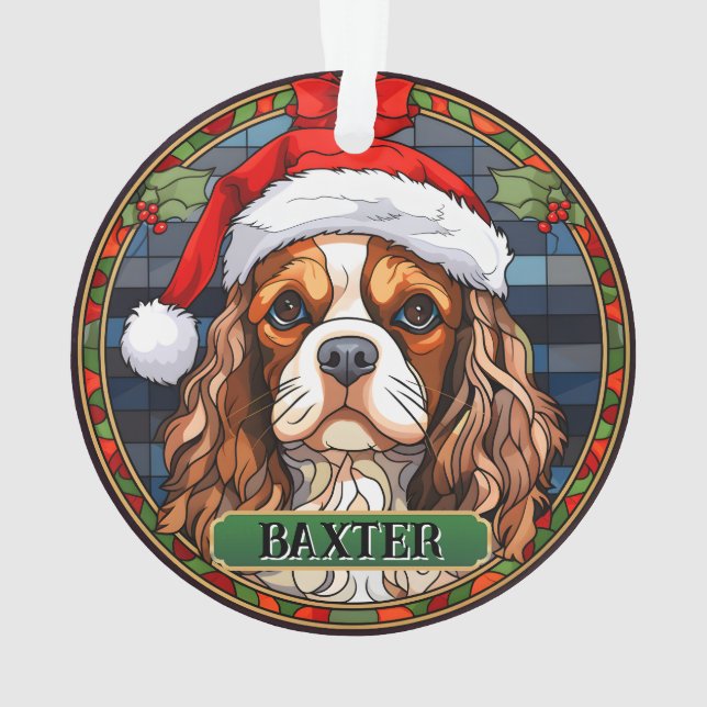 Personalized Stained Glass Cavalier King Charles  Ornament (Back)