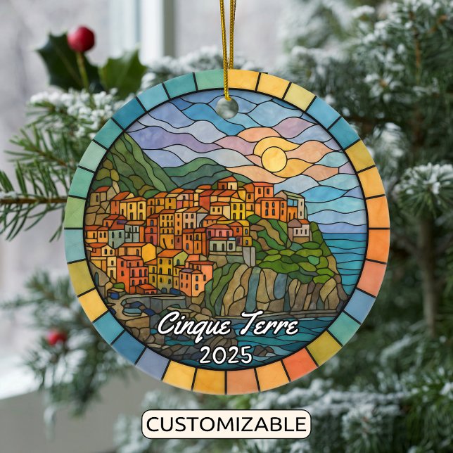Personalized Stained Glass Cinque Terre Ornament (Creator Uploaded)