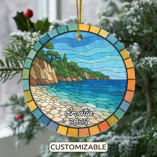 Personalized Stained Glass Croatia Ornament