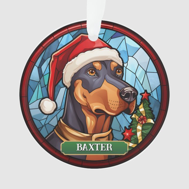 Personalized Stained Glass Doberman Ornament (Front)