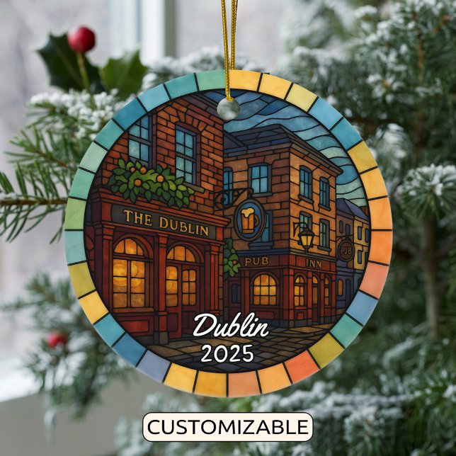 Personalized Stained Glass Dublin Ireland Ceramic Ornament (Creator Uploaded)
