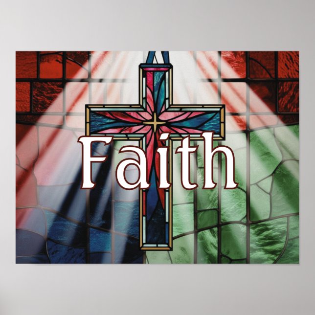 Personalized Stained glass Faith Cross Poster (Front)