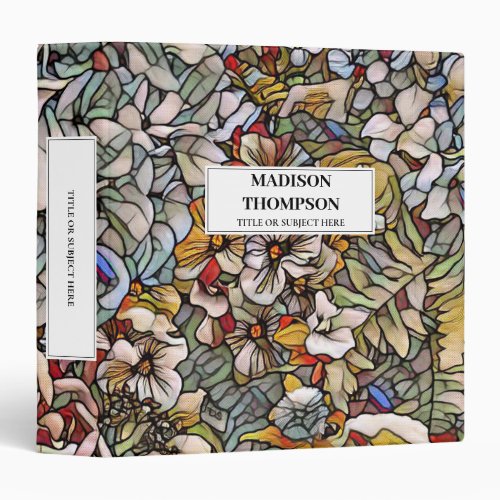Personalized Stained Glass Floral Journal 3 Ring Binder
