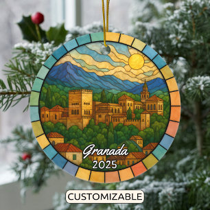 Personalized Stained Glass Granada Ornament, Spain Ceramic Ornament