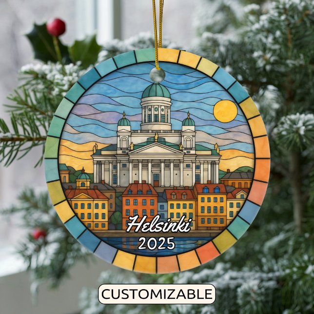 Personalized Stained Glass Helsinki, Finland Ceramic Ornament (Creator Uploaded)