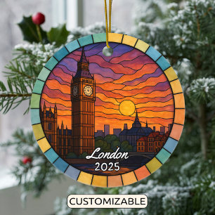 Personalized Stained Glass London, England Ceramic Ornament